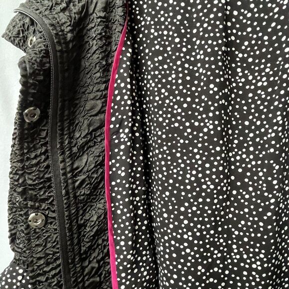 PULI Women Black Jacket Size M Textured Full-Zip and Buttons, Waist Tie, Pockets - Picture 6 of 12